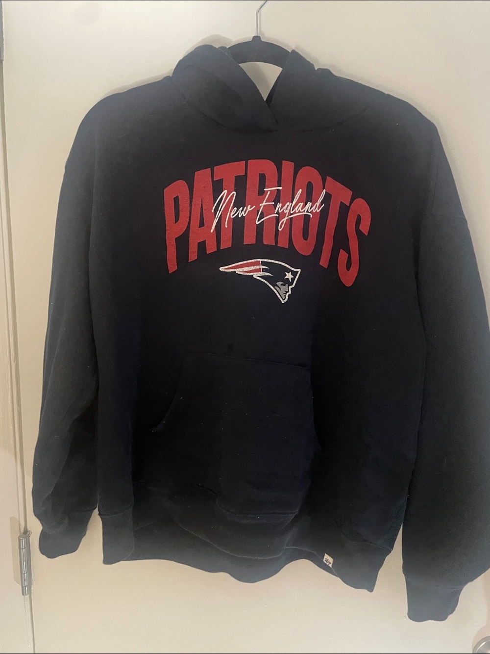 47 Brand New England Patriots Black Hoodie with Red and White Logo